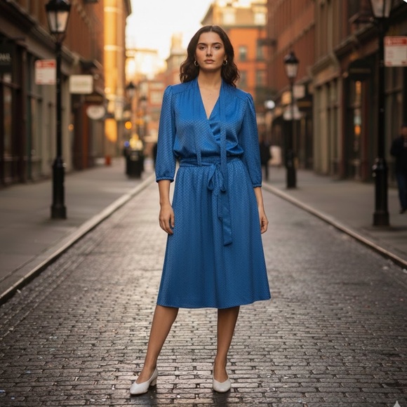 Vintage Dresses & Skirts - Vintage Blue Polka Dot Blouse and Skirt Set